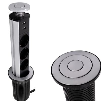 3 stopcontacten, 2x USB 2 meter kabel Zilver