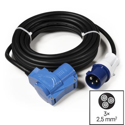 - 10 Meter - CEE-  Verlengsnoer Plattestekker 3x2,5 mm²