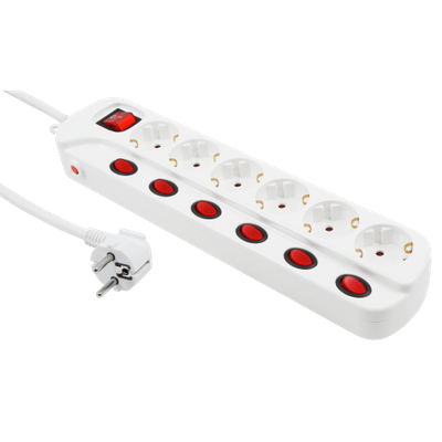 Multiswitch  6xStopcontacten overbelastings-beveiliging 1,5meter kabel