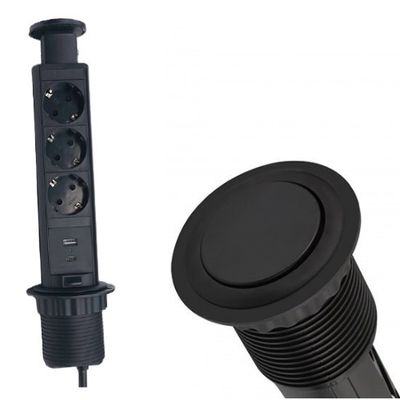 3 stopcontacten, 2x USB (A+C) 1.8 meter kabel Zwart