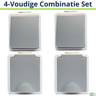 -Set van 4 - 2Enkele WCD + 2Enkel schakelaar - Opbouw - Grijs