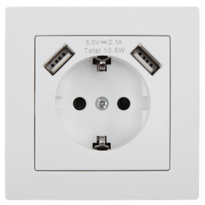 1 x Stopcontact  2x USB -Inbouw- Randaarde Wit