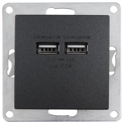 2x USB-A Inbouw- Zonder Afdekraam Antraciet