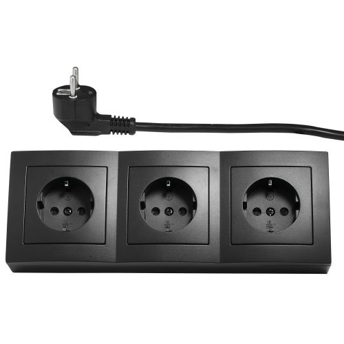 3 Stopcontacten - 2 Meter kabel + Stekker - Zwart