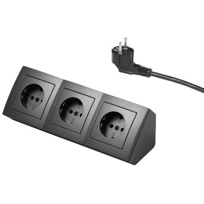 3 Stopcontacten - 2 meter kabel + Stekker - Antraciet