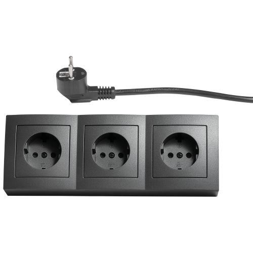 3 Stopcontacten - 2 meter kabel + Stekker - Antraciet
