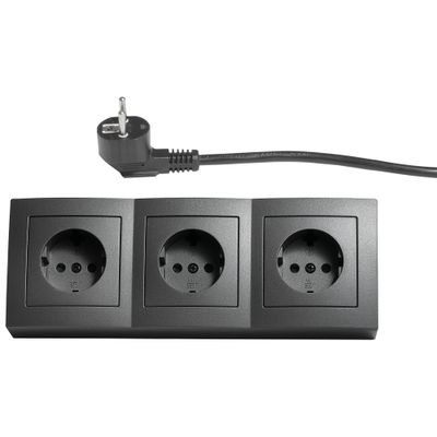 3 Stopcontacten - 2 meter kabel + Stekker - Antraciet
