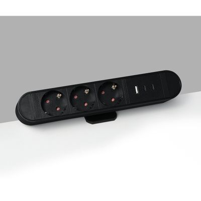 3 Stopcontacten, 3x USB Tafelklem 2 Meter Kabel Zwart
