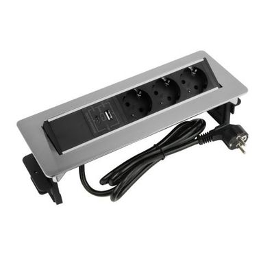 3 stopcontacten, 1xUSB-A 1xUSB-C 1,5 Meter kabel Zilver