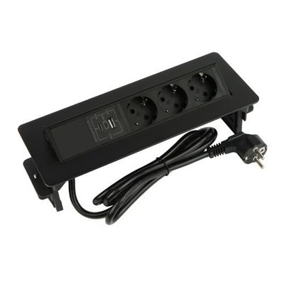 3 stopcontacten, 1xUSB-A 1xUSB-C 1,5 Meter kabel Zwart