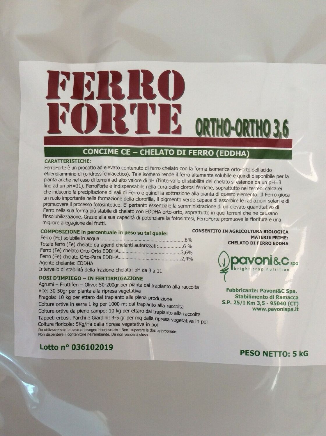 Ferro Forte - Chelato di Ferro - Pavoni&amp;Co S.p.a. - Conf. 5Kg