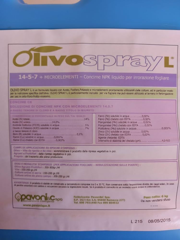 OLIVOSPRAY L - CONCIME FOGLIARE - PAVONI - CONF. 6 KG