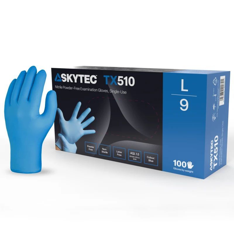 Guanto d'esame monouso, 100% Nitrile, senza polvere - BLU