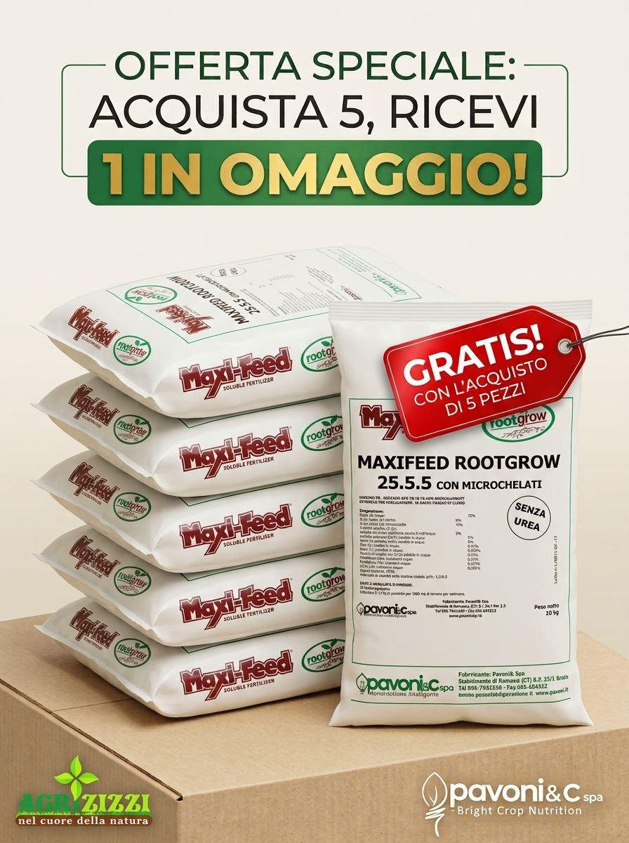 N.5 PZ MAXI-FEED ROOTGROW 25.5.5+MICRO-PAVONI &amp; C spa-CONF. 10 KG - 1 PZ OMAGGIO