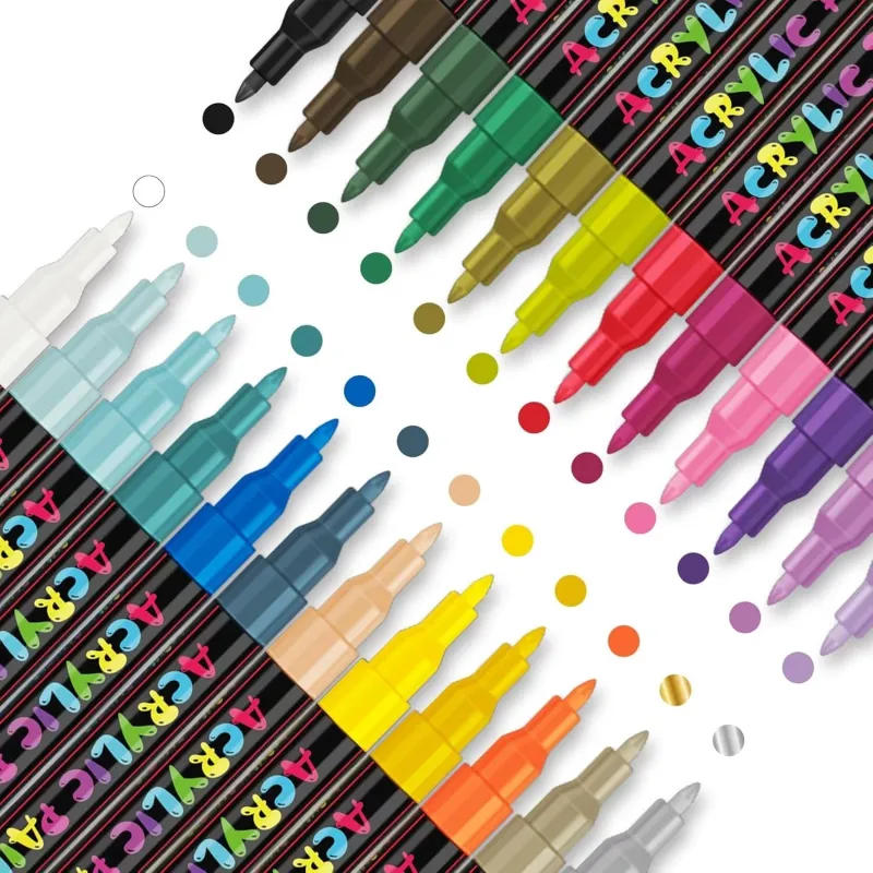 IVSUN 24 Colors Premium Extra Fine Point Acrylic Paint Marker Pens for Wood, Canvas, Stone, Rock Painting, Glass, Ceramic Surfaces, DIY Crafts Making Art Supplies (24PCS (0.7mm)