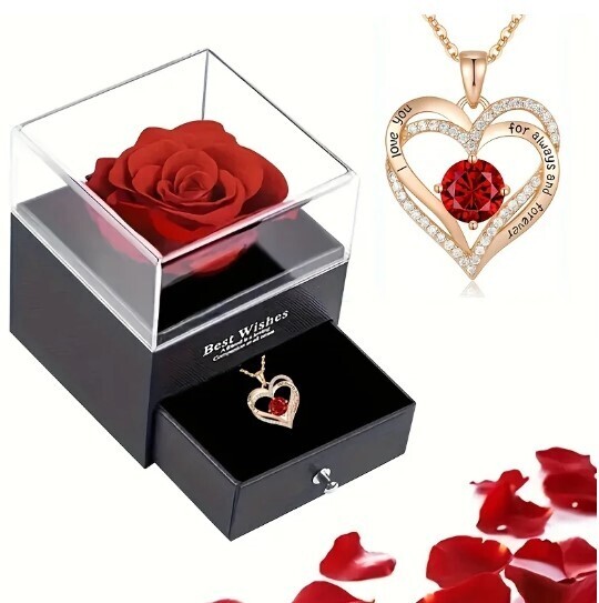 Luxury Red Zircon Pendant Necklaces With Rose Flower