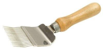 Uncapping fork with wooden handle, cranked pins