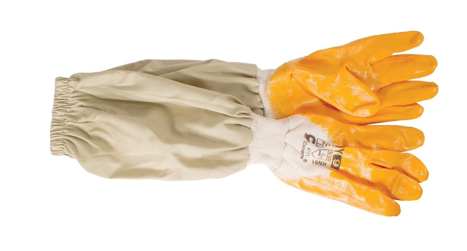 Rubber gloves with cotton cuffs, Colour: Tan