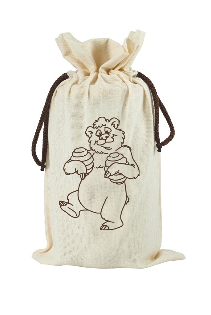 Natural Gift Bags for Honey, Design: Bear with Beehives (TE5c)