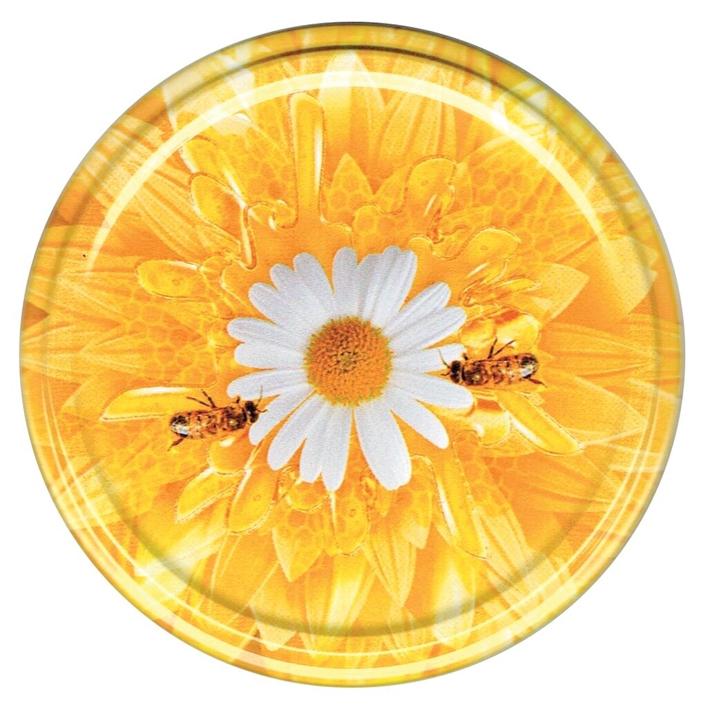 12 x 1 kg / 720ml Glass Jars, 82mm Lid Design: White Flower With Two Bees (ND53)