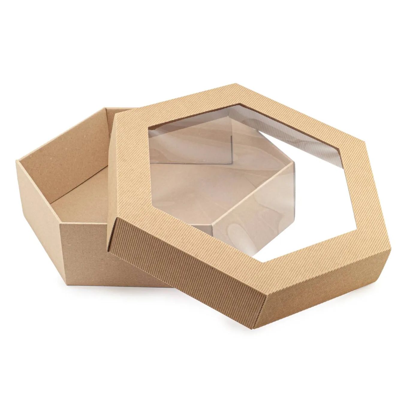 Corrugated Gift Box with Window – Hexagon 380x380x90mm