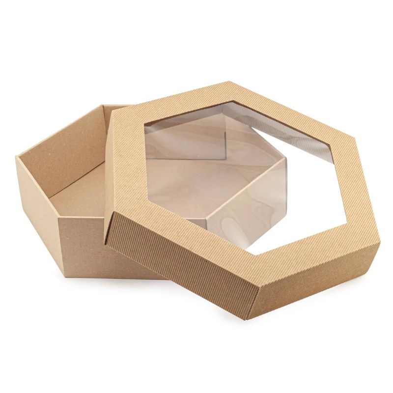 Corrugated Gift Box with Window – Hexagon 380x380x90mm