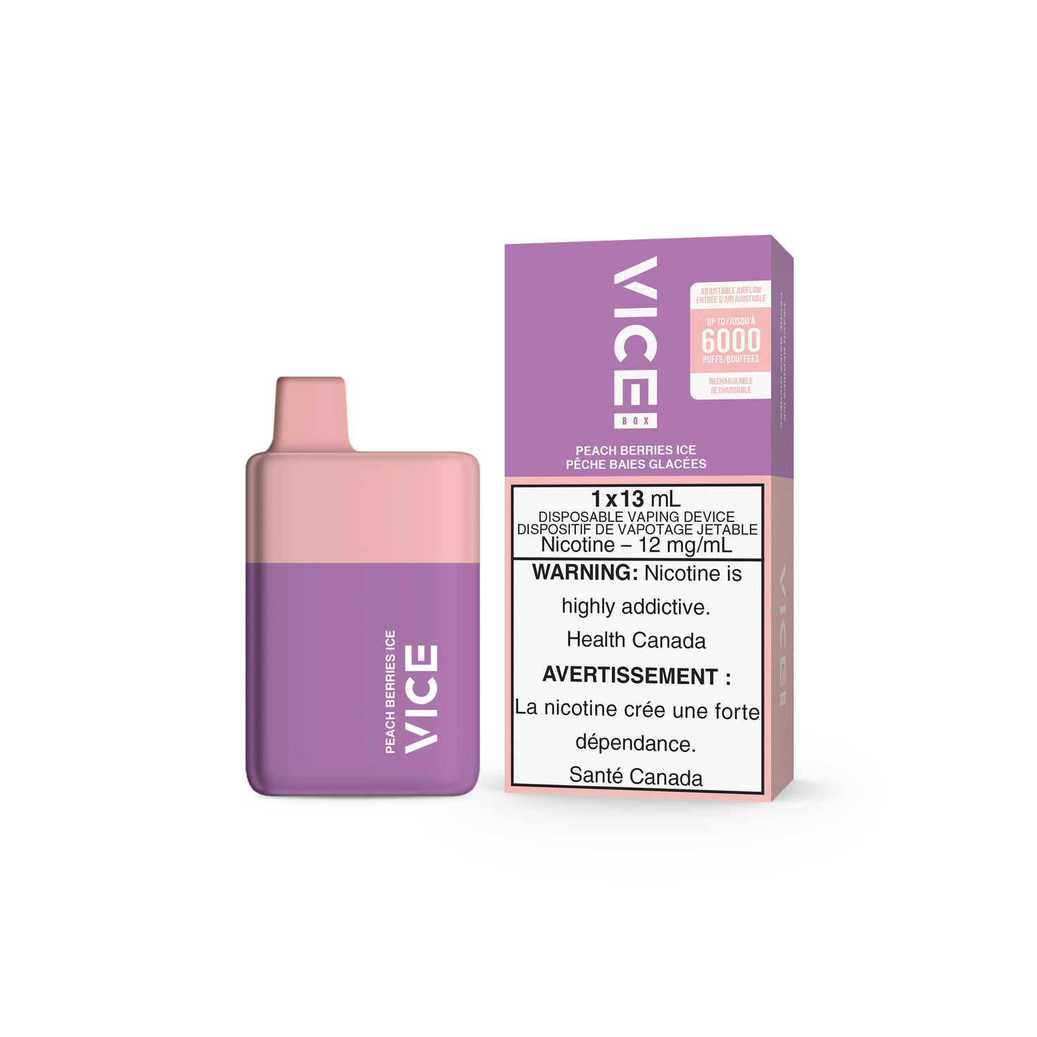 Vice Box 6k Disposable - 12mg/mL Nicotine, Flavour: Peach Berries Ice