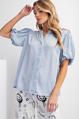 Mineral Washed Tencel Woven Button Down Top