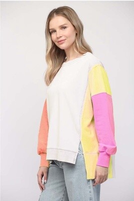 Cream/Yellow/Orange Color Block Sweatshirt