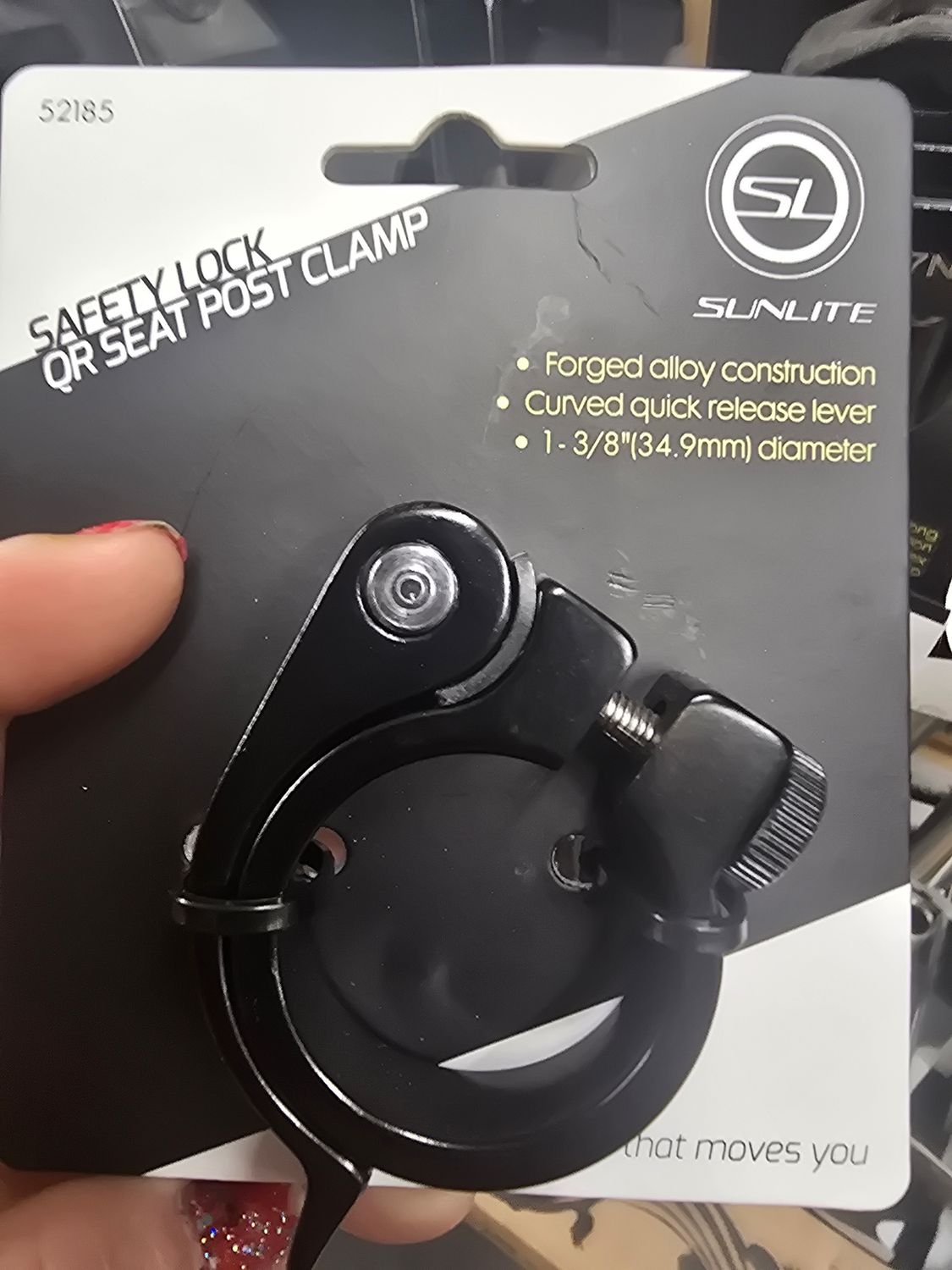 SEATPOST CLAMP SUNLT 34.9 SAFETY LOC BK