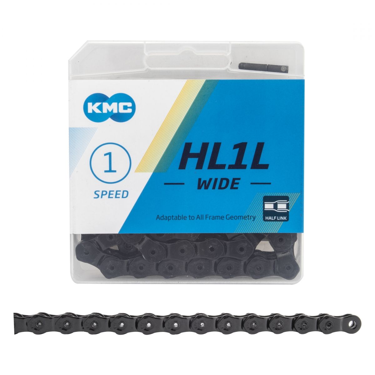 KMC HL1 Wide Chain - Single Speed 1/2&quot; x 1/8&quot;, 100 Links, Half Link Chain, Black
