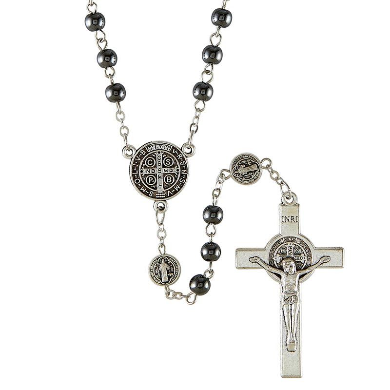 ROSARY-ST BEN. HEMATITE / ST BEN MEDAL