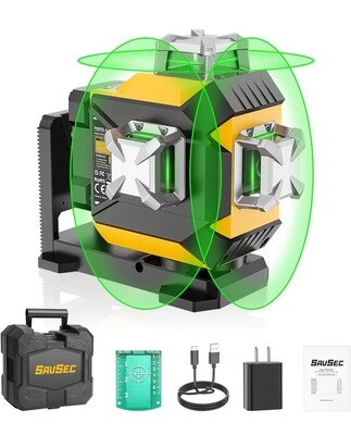 SAVSEC 703CG 12 Lines Laser Level, 3D Green Self-Level Laser Line Tool with Integrated Magnetic Bracket
