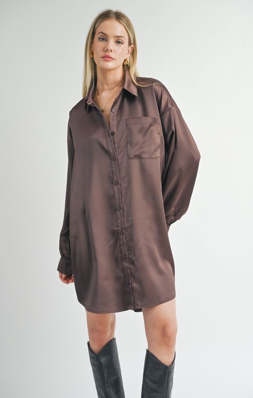 Flawless Oversized Shirt Dress Chocolate