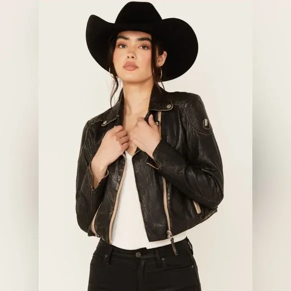 Leather Bomber Jacket With Zipper Contrast