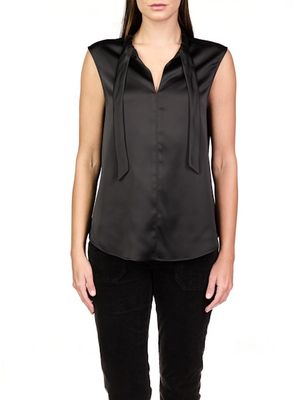 Tie Neck Satin Shell Black