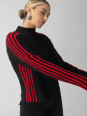 Sporty Stripe Mock Sweater Black/Red