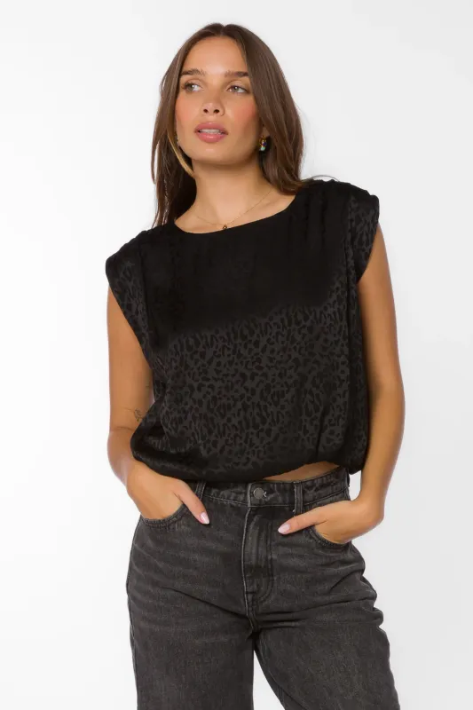 Apollo Black Leopard Jacquard Top
