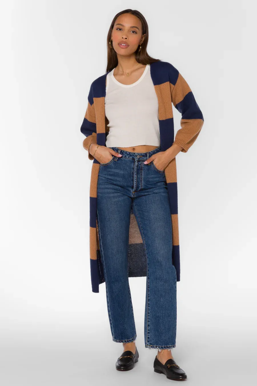 Amina Navy Brown Stripe Cardigan