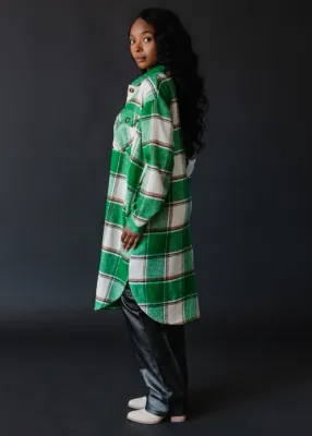 Green, White &amp; Tan Plaid Long Flannel