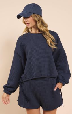 Past time textured terry side tie pull-over