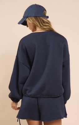 Past time textured terry side tie pull-over