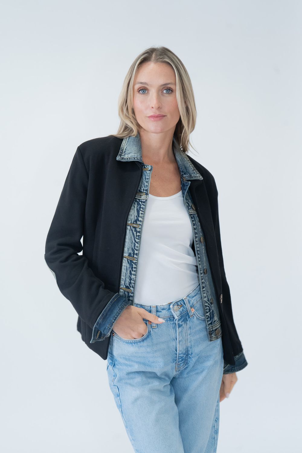 Clarissa Mixed Media Denim Jacket Black