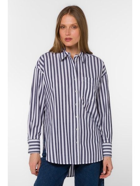 Waylon Midnight Navy White Stripe Button-up