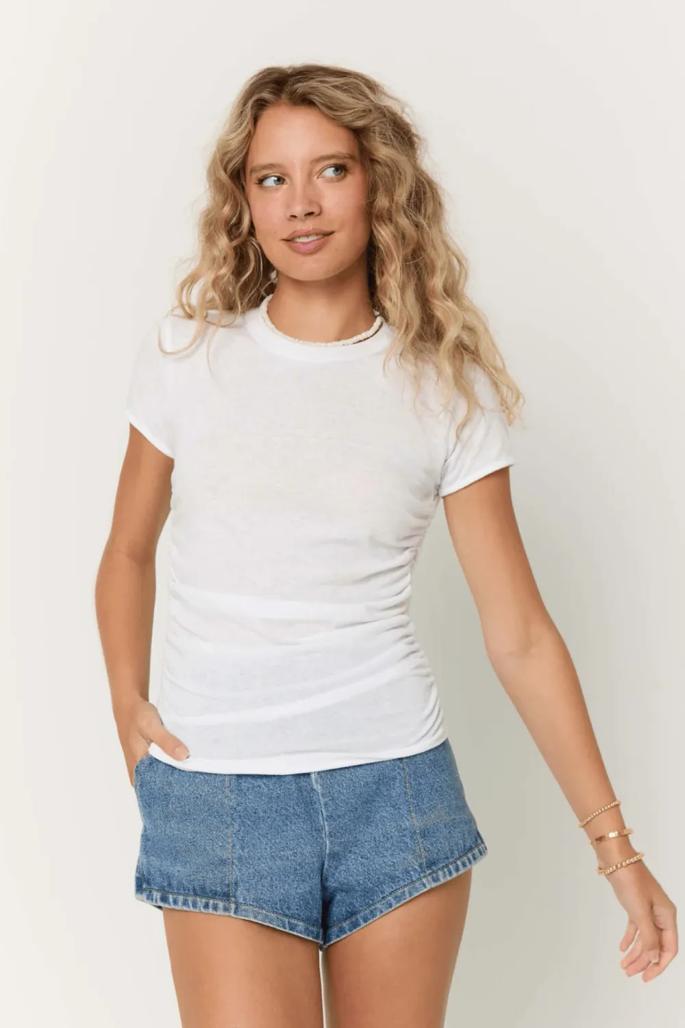 Izzie Ruched Baby Tee White