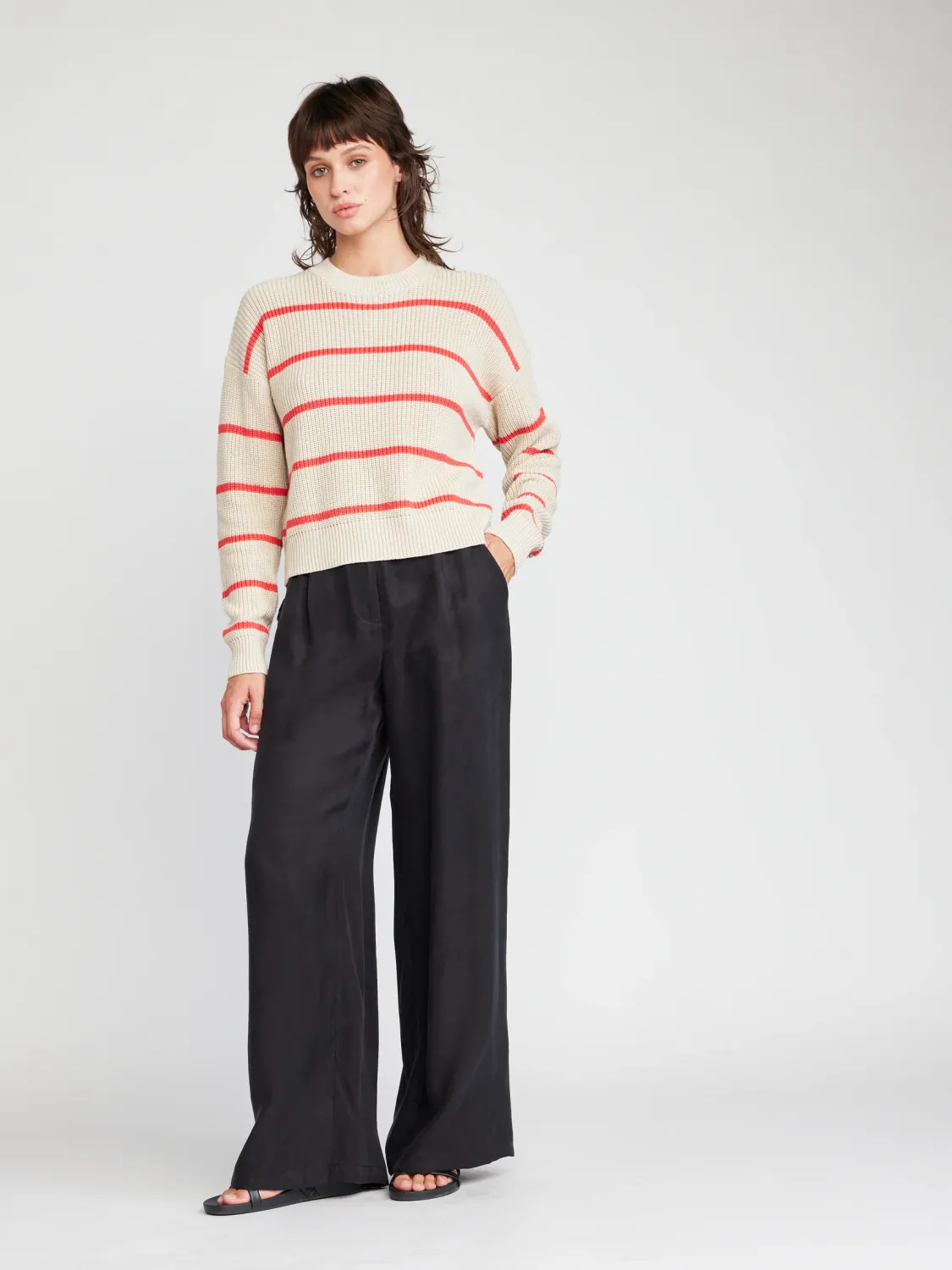 Siobhan Crew Long Sleeve Crop Sweater Coral/Khaki