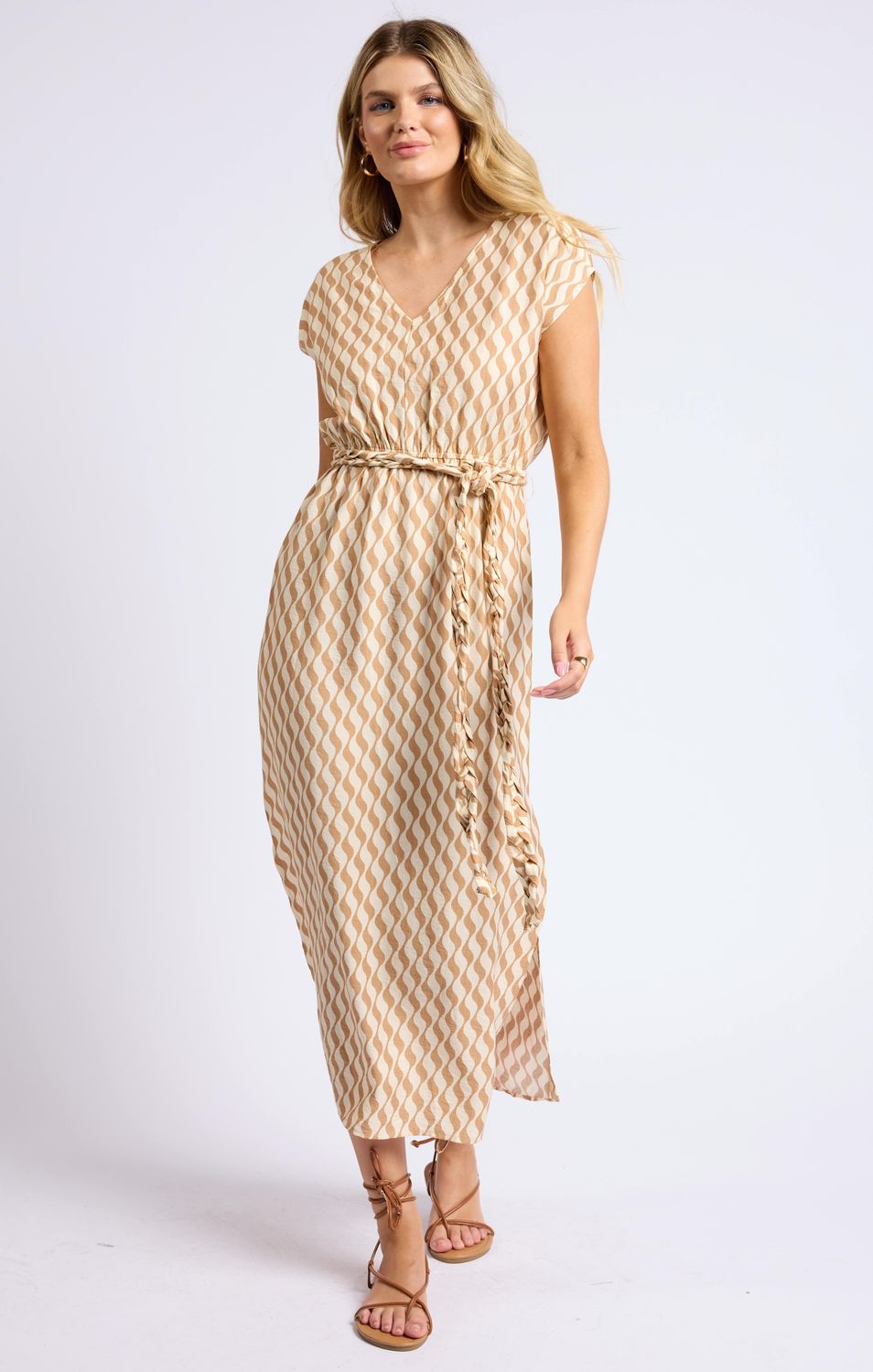 Prickly Pear V-Neck Maxi Dress W/ Braided Belt