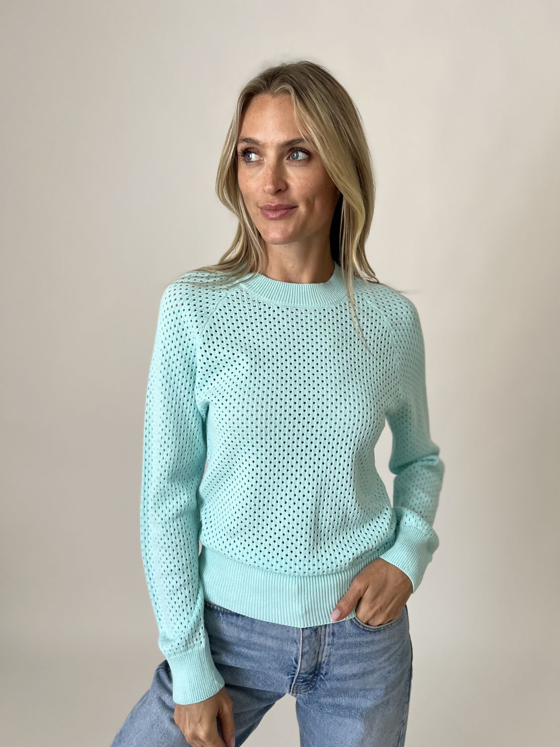August Crochet Sweater Arctic Blue
