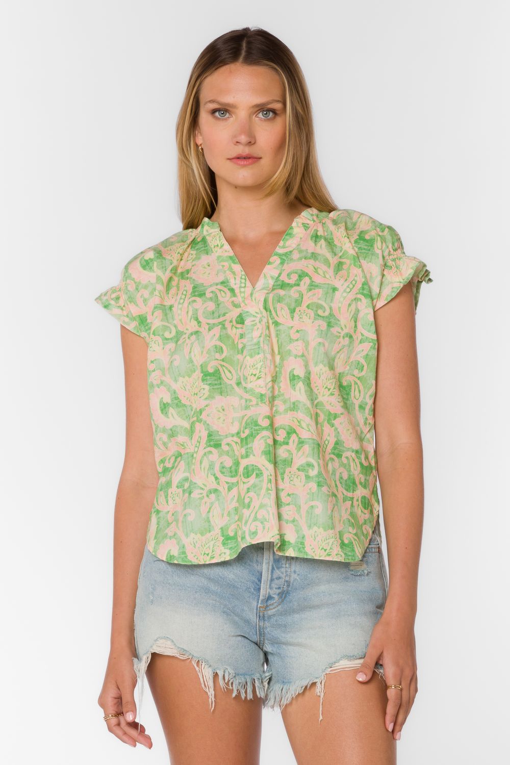 Avery Smocked Ruffle Shirt