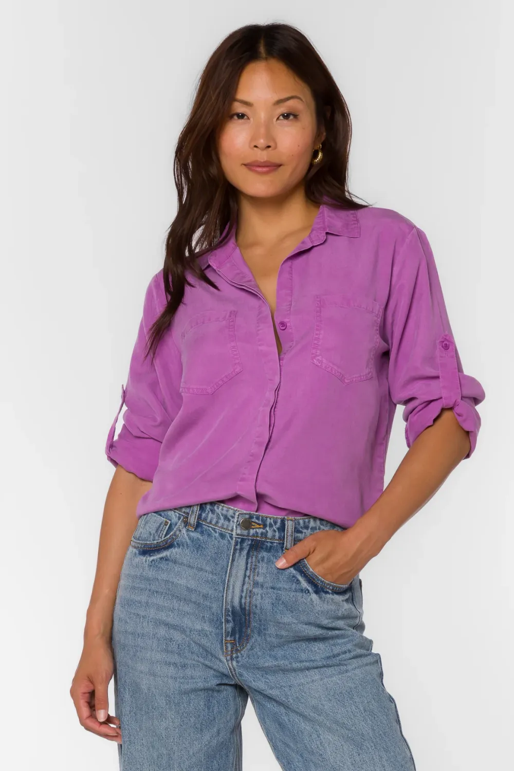 Riley Roll-Tab Shirt Lavender Bloom
